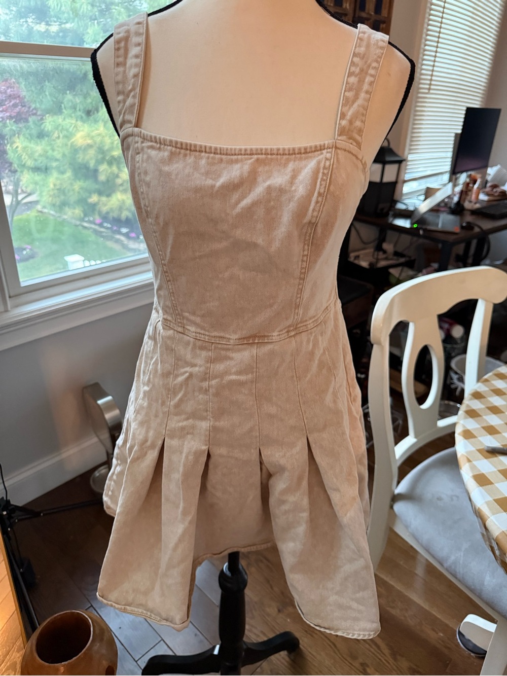 Altar'd State Beige Distressed Jeans Mini Dress Size Medium